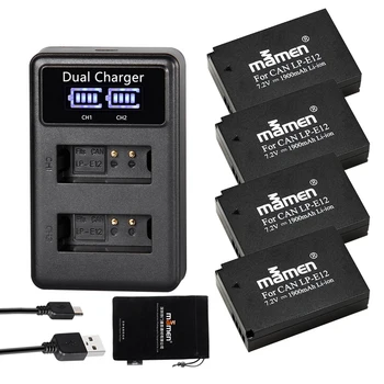 

Mamen Rechargeable 4Pcs 1900MAh LP-E12 LPE12 LP E12 Digital Camera Battery + LCD USB Charger for Canon 100D Kiss X7 SL1 M10 M50