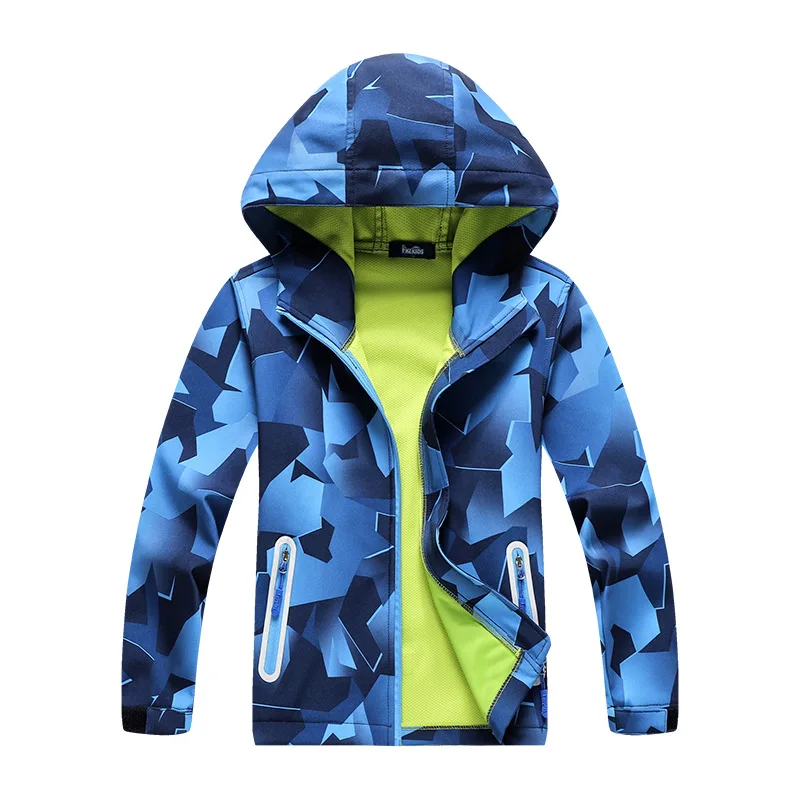 Ветрозащитная Ветровка из мягкой ткани с капюшоном для мальчиков и девочек, теплые флисовые непромокаемые пальто для прогулок и походов на открытом воздухе - Color: blue