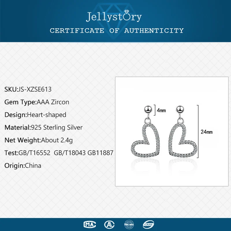 Jellystory, трендовые серебряные серьги-капли 925, с цирконием в форме сердца, драгоценные камни, ювелирные серьги для женщин, свадебные подарки