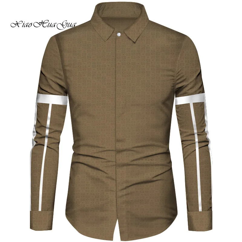 African Clothes Men Top Shirts Bazin Riche African Men Clothes Cotton Print Patchwork Formal Shirts Traditional African WYN832