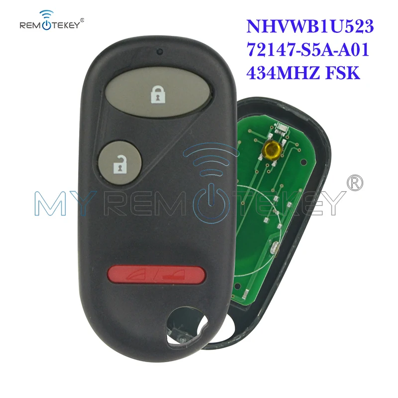 Remtekey 72147-S5A-A01 remote fob 3 button 433Mhz FSK for Honda Pilot Civic 2004 2005 NHVWB1U523 NHVWB1U521 | Автомобили и