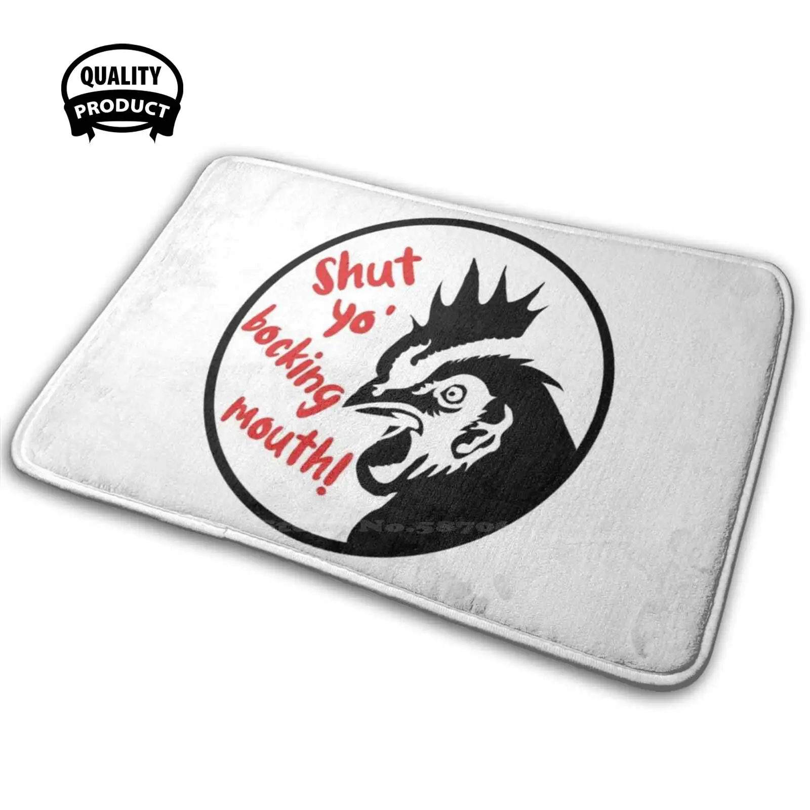 Chiudi Yo Bocking Bocca Comodo Zerbino Tappeto Tappeto Cuscino Pollo Bock Silly Pun Angry Chicken Bird Shut Yo Bocking Mouth