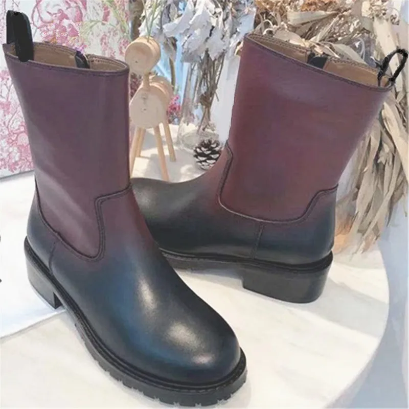 Женская обувь с градиентом; женские кожаные ботинки на шнуровке; Zapatos De Mujer; женские ботильоны с круглым носком