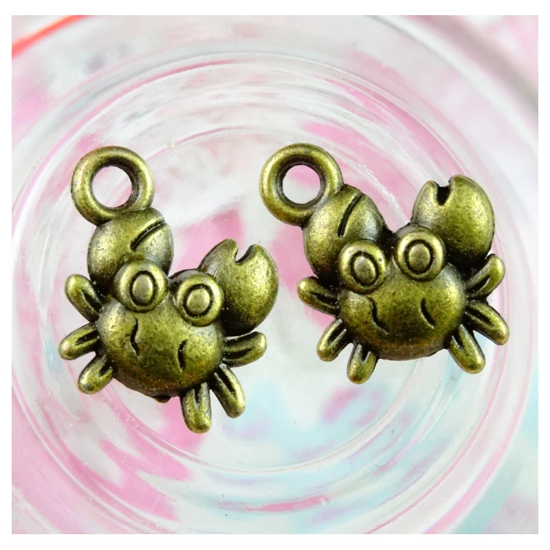 

100pcs 12x11.5mm Vintage Crab Pendants Charm For Jewelry Making Antique Bronze Color Crab Pendants Charm