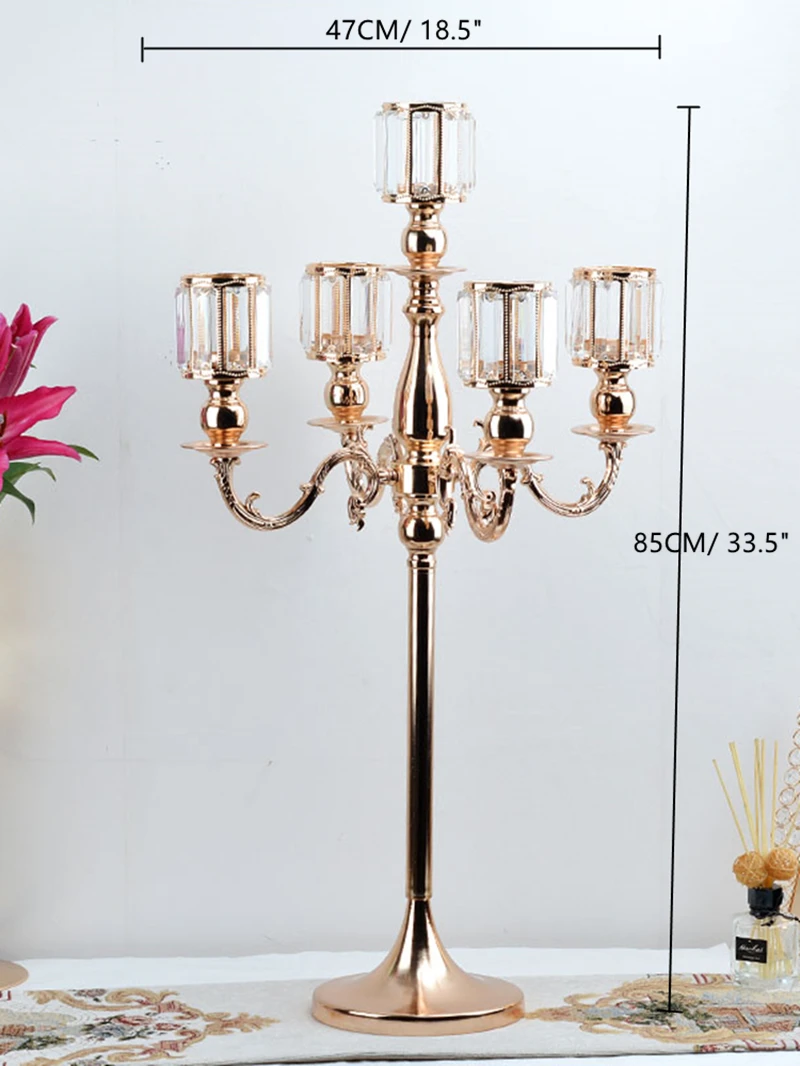 Description Picture 2 of itemCrystal Candelabras Wedding Table Centerpiece Luxury Candelabrum Metal Candle Holders For Home Decoration 10 PCS /Lot