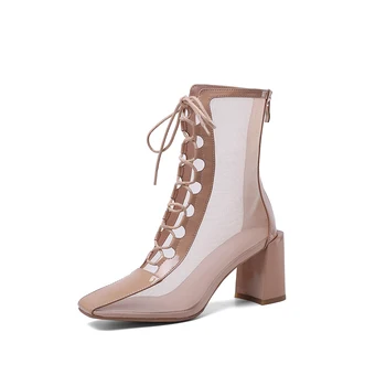 

2020 summer new style breathable mesh cool boots thick heel sexy boots all kinds of hollow high heels