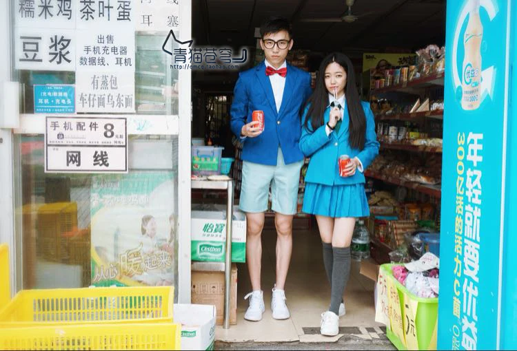 Anime Detective Conan Conan Edogaw Cosplay Costume School Uniform Blue Casual Slim Uniform+ Shorts+Tie Daily Wear Or Role Play