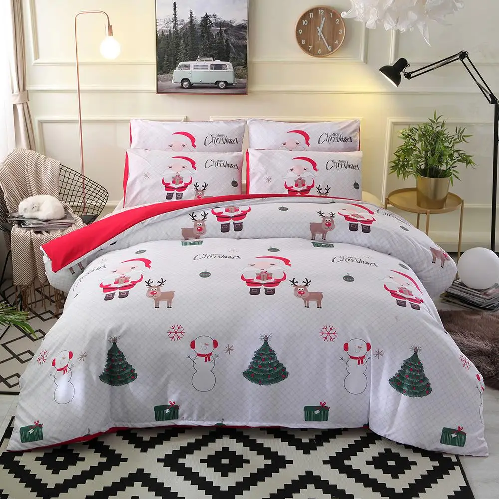 

Hot New 4pcs/set Christmas Bedding Set luxury 4 size Family Set Sheet Duvet Cover Pillowcase sheet 2019 Bed Sheet Bedroom Decora