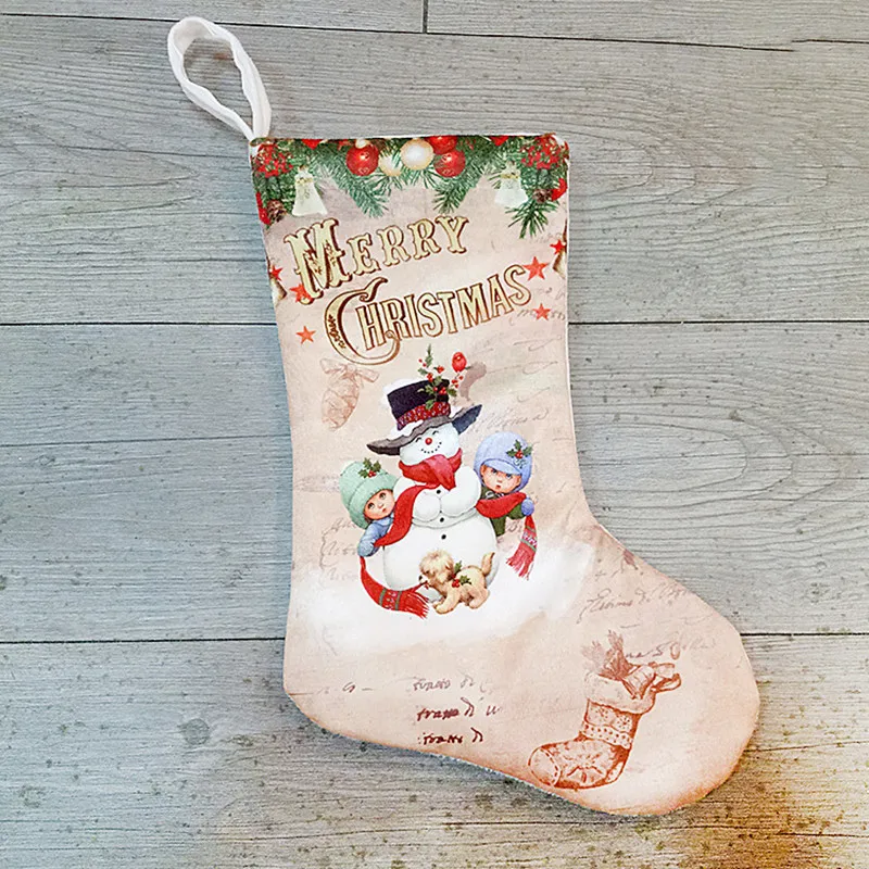 Новогодний Рождественский чулок подвески из ткани декоративные мешки Рождественский узор принт вечерние украшения дома Подарочная сумка подарки - Цвет: snowman stocking