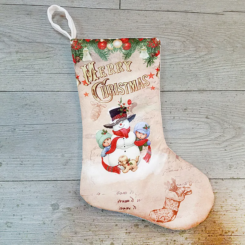 snowman stocking Новогодний Рождественский чулок подвески из ткани декоративные мешки Рождественский узор принт вечерние украшения дома Подарочная сумка подарки - Цвет: snowman stocking