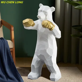 

BAO GUANG TA Modern Simple Boxing Bear Art Sculpture Decor Figurines Crit Bear Animal Statues Resin Craft Home Decoration R5584