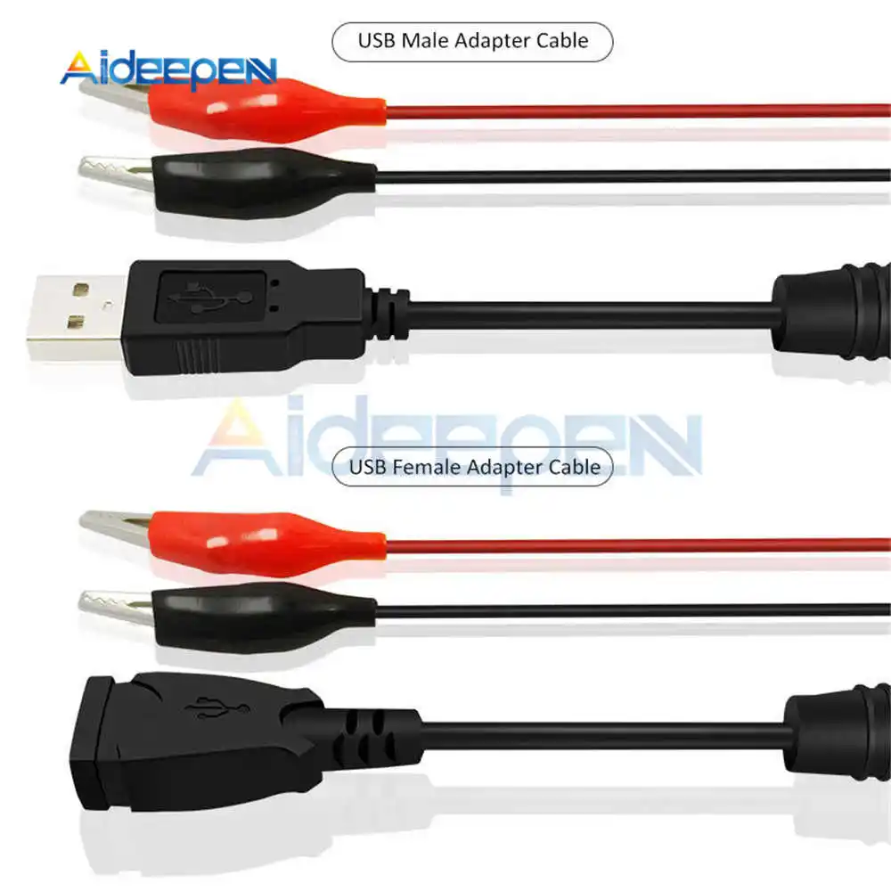 USB Alligator Clips 1pair Crocodile Wire Male Female to USB Tester Detector Power Supply Adapter Wire 60cm Pure Copper