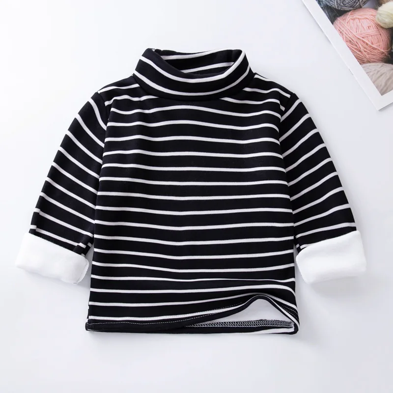 stripe black Г. Зимние Детские рубашки футболка с длинными рукавами для детей, флисовые топы для девочек, яркие цвета, теплый подростковый свитшот для мальчиков - Цвет: stripe black