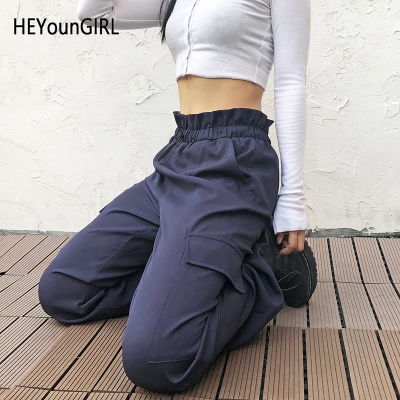 HEYounGIRL, эластичные женские брюки с высокой талией, Харадзюку, свободные женские штаны, повседневные модные корейские джоггеры с карманами, уличная одежда