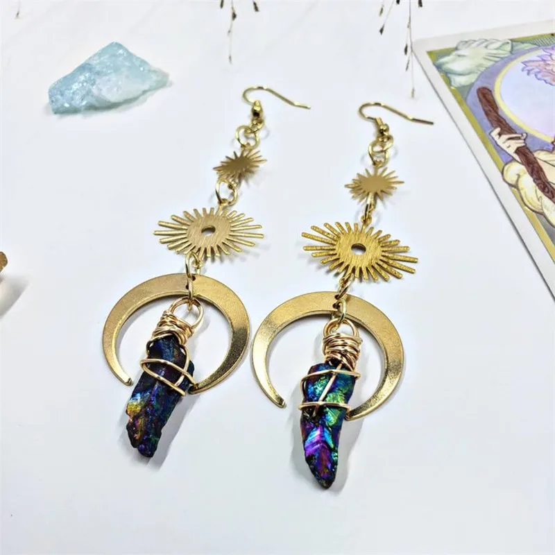 Серьги Celestial Aura Crystal Moon серьги из гематита пламени и ауры ювелирные украшения с