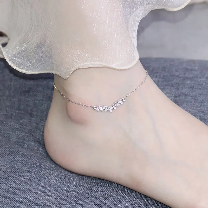 

Yong Cheng S925 Fine Silver Rhinestone V Shaped Anklet Women's Korean-style Simple MORI Series-Ankle Ring Cool Versatile jiao sh