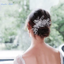 Роскошный Серебряный искусственный жемчуг стразы свадебный гребень свадебный медный провод обмотка кристалл аксессуары для волос
