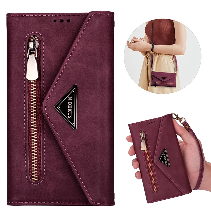 A71 A51 A41 A21 A70 A50 A40 A30 A20 A10 Magnetic Flip Leather Case For Samsung Note 20 20+ S21 A6 A7 2018 Zipper Wallet Case