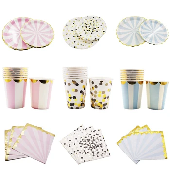 

Birthday Kid Party Favor Pink/Blue Gold Foil Paper Plate Cup Napkins Party DIY Decoration Flamingo Disposable Tableware Supplies