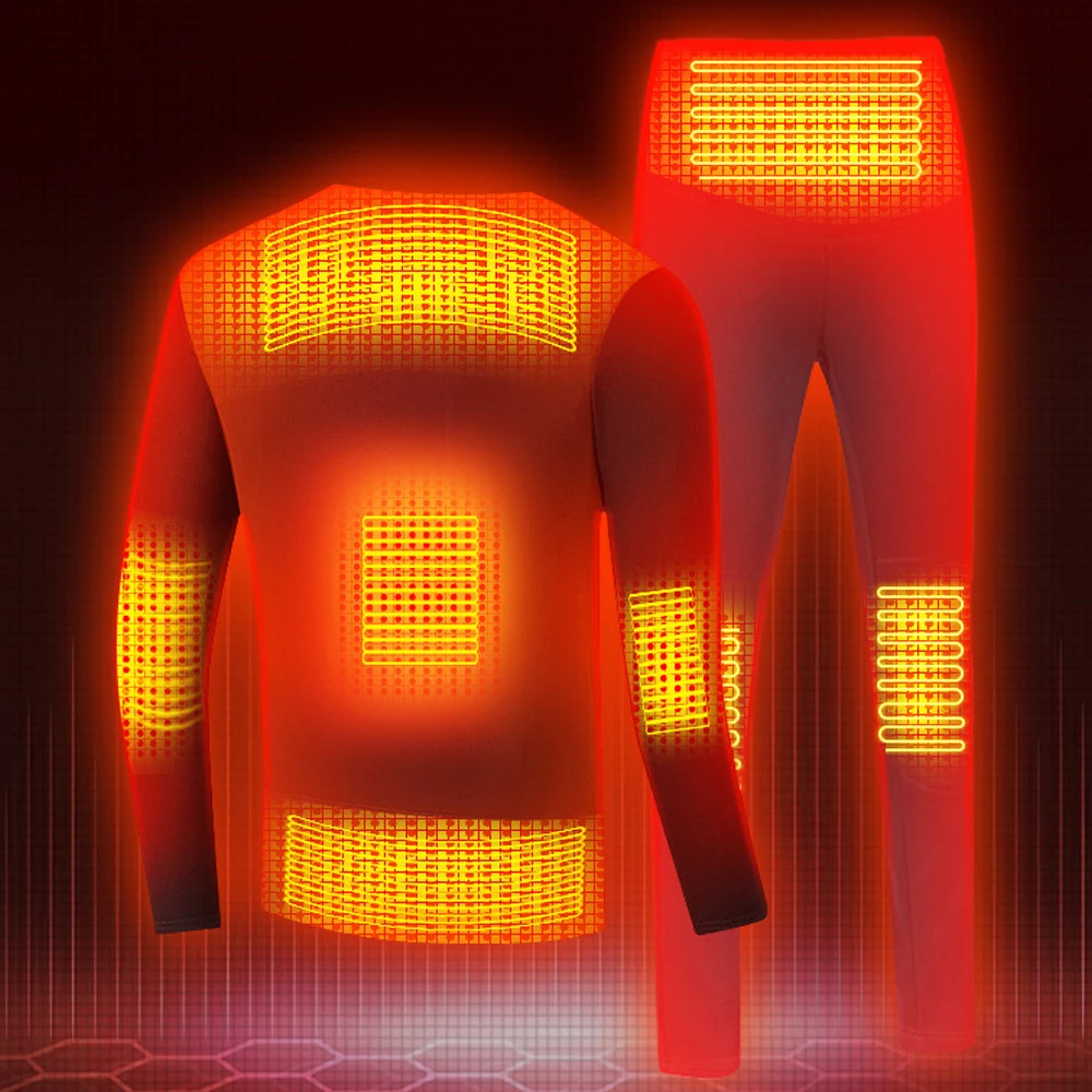 Зимнее теплое нижнее белье с USB-зарядкой для мужчин и женщин 8 областей | Спорт