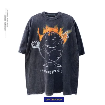 

UNCLEDONJM Cartoon Funny Men T shirt O-neck Men T shirt Loose Hip hop Tops Tees Streetwear Short Sleeve T shirts NF-ET10