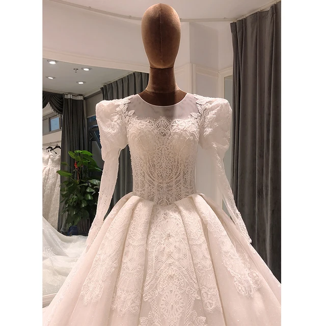 SL-8165 long sleeve wedding dress 2021 vintage lace beads ball gown bridal wedding gowns Bride dresses for women plus size 4