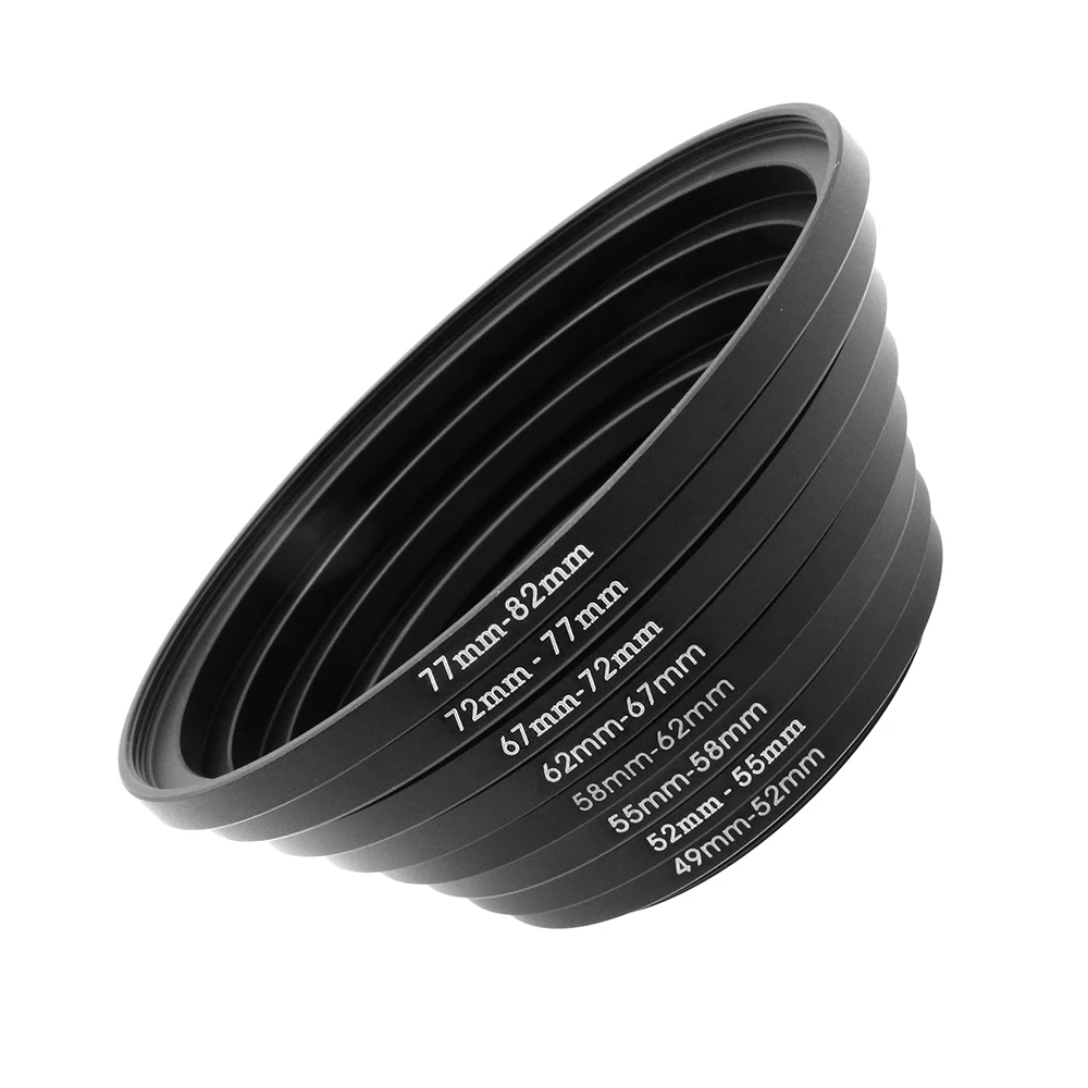 

8-pieces Metal Step up Ring Set Camera Lens Filter Adapter Set with cleaning cloth, 49/52/55/58/62/67/72/77mm