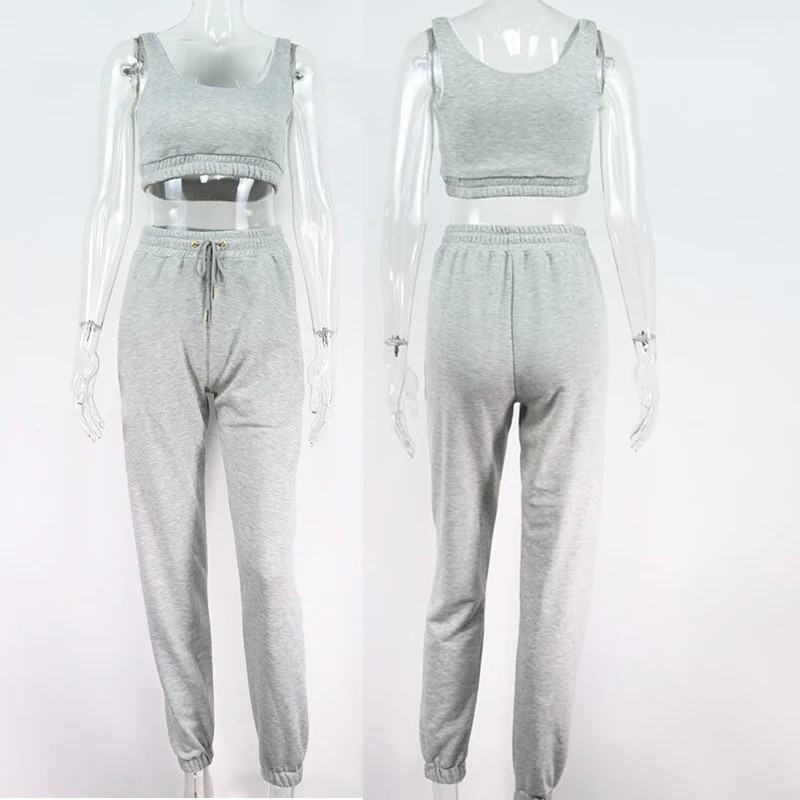 Giyu 2 Piece Set Women 2020 Autumn Casual Sport Set Crop Top Pants Set Women Clothing Two Piece Set White Tracksuit Woman Pants