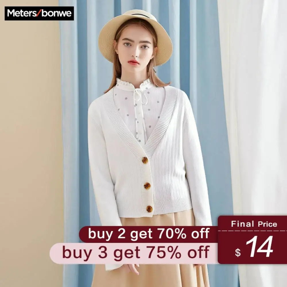 

Metersbonwe Knitted Short Cardigan sweater Women 2019 autumn Simple Slim and elegant Fashion Cardigan for Female