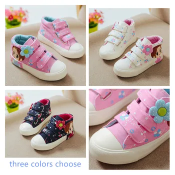 

Spring Fashion Students Casual Shoes With Hook Loop Girls Comfortable Breathable High-top Canvas Cartoon Printed Princess Shoes