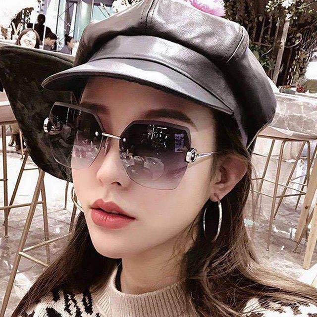 NYWOOH Luxury Rimless Sunglasses Women Oversized Gradient Brown Cat Eye Sun  Glasses Ladies Brand Designer Vintage Eyewear