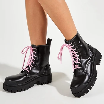 

Fashionable Brand New Rubber Sole INS Hot Sale Shoelaces Women Shoes Motorcycles Boots Female Footwear