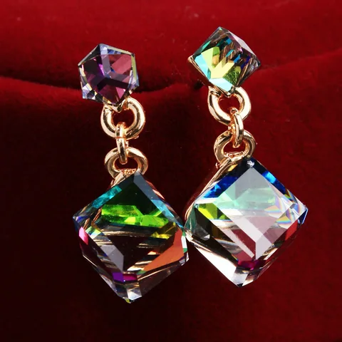 Stud Earring For Women With Stones Crystal Clear Green/Gray/Multicolor Color CZ Cube Jewelry Gift Wholesales Price