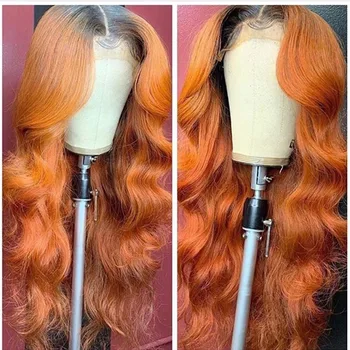 

Glueless Wave Ombre 1B/Orange 13x6 Lace Front Human Hair Wigs with Baby Hair Brazilian Hair for Black Women Natural Hairline