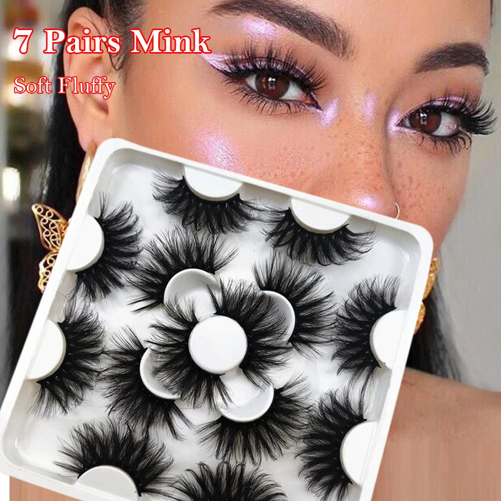 

7Pairs 25mm Soft Fluffy 3D Mink False Eyelashes Dramatic Long Wispies Lash Extension Natural Volume Beauty Handmade Eye Makeup