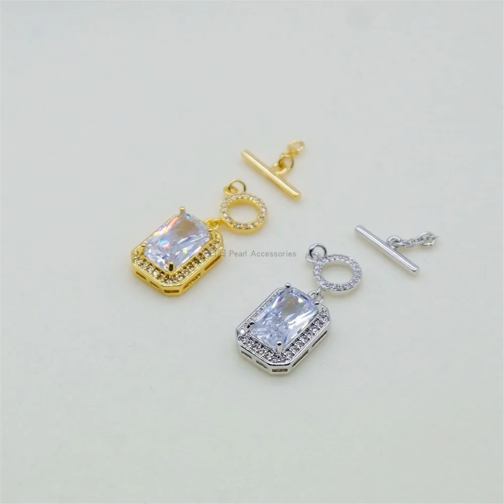 

DIY pearl jewelry accessories necklace bracelet single layer zircon ot buckle copper plated 18K Gold