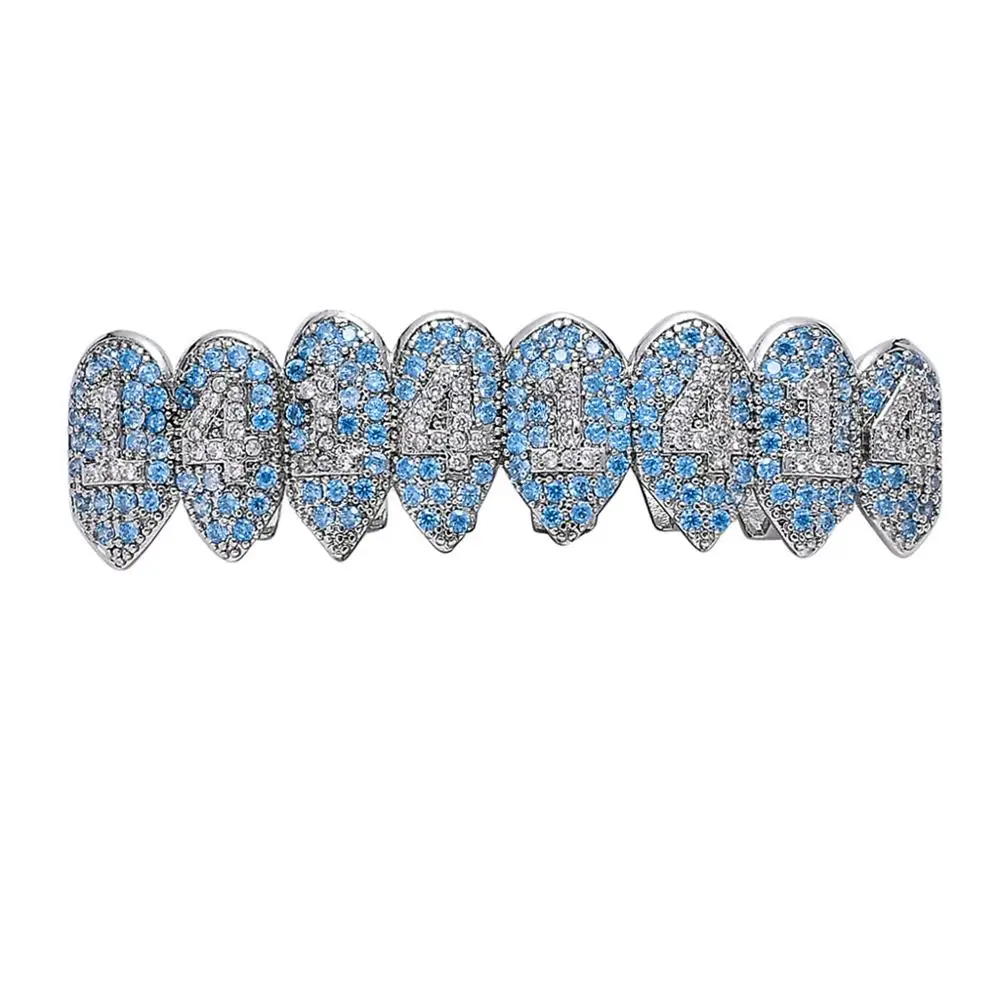 Хип-хоп микро проложить кубического циркония Bling Iced Out Fang 1414 верхнее дно зубы Grillzs набор Золото Серебро Цвет Мужчины CZ рэппер ювелирные изделия - Окраска металла: silver top