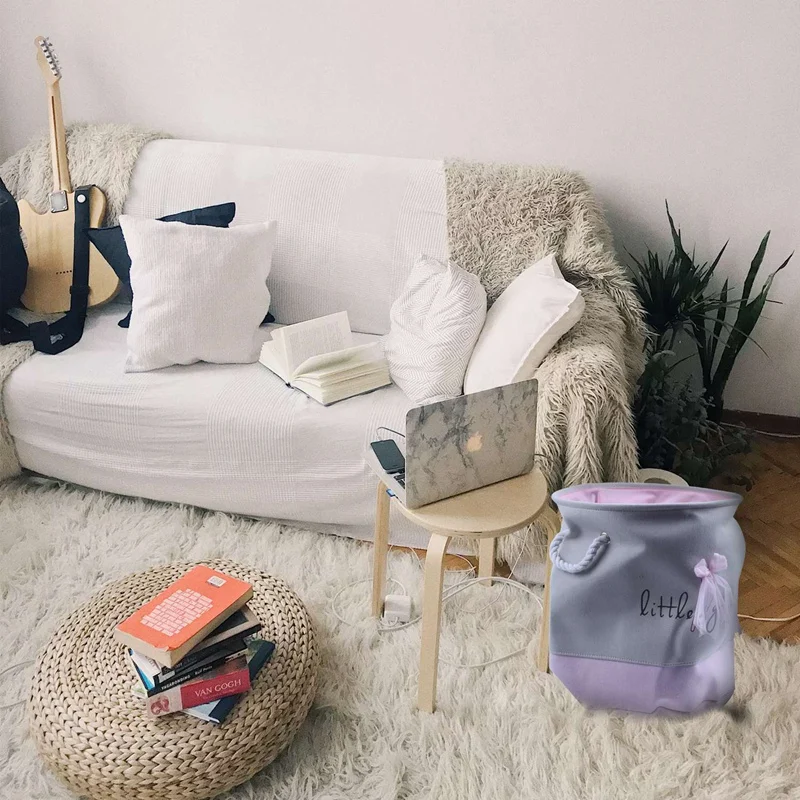 35*40cm Pink Laundry Basket for Dirty Clothes Cotton Ballet Girl Bow Print Toys Organizer Home Storage& Organization