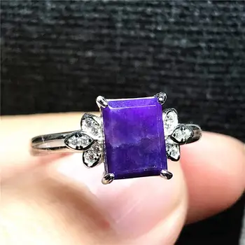 

9x7mm Real Natural Purple Sugilite Ring Jewelry For Woman Man 925 Silver Anticancer Stone Beads Crystal Adjustable Ring AAAAA