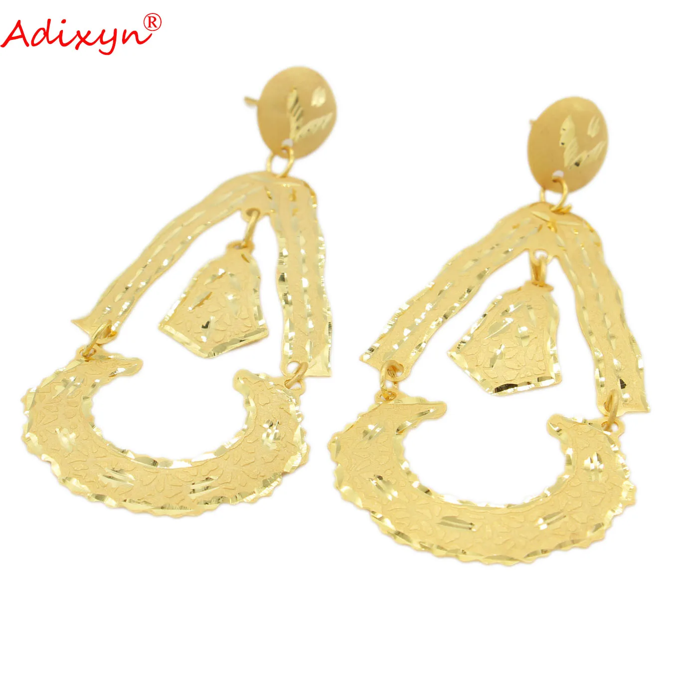 Adixyn Ethnic African Earrings 24k Gold Color Drop Earrings for Women Dubai Middle east bridal Wedding Jewelry N01312