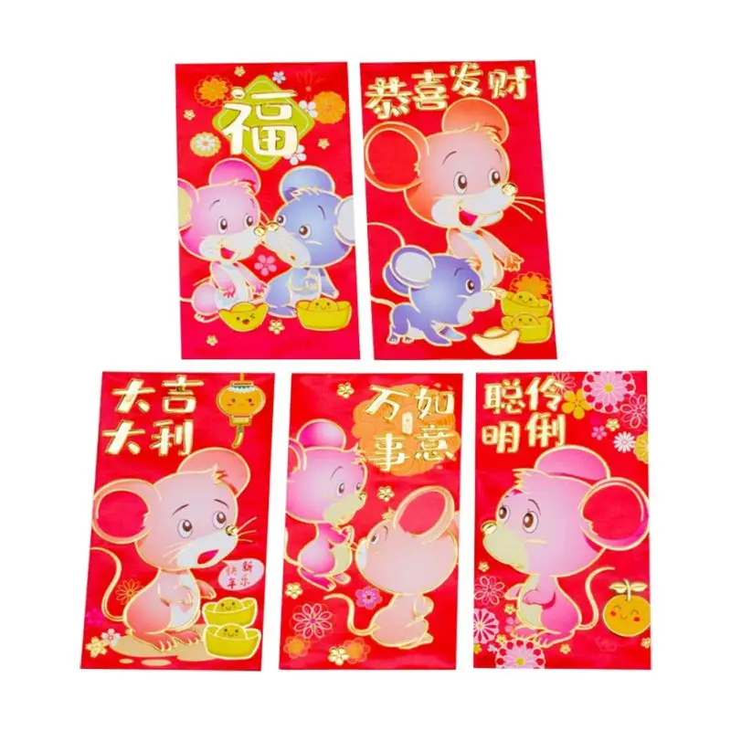 Китайские красные конверты в виде мышки, Новогодняя упаковка, красная крыса, счастливые конверты, подарочные карты, конверты на год