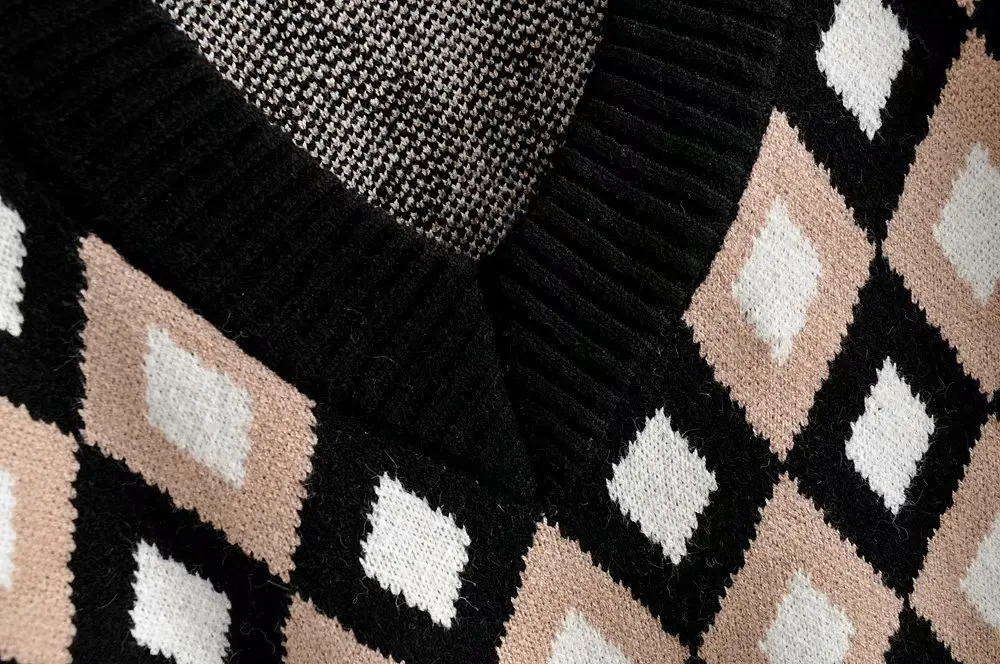 Koop 2019 Vrouwen Spliced Diamond V hals Trui Herfst Winter Gebreide Tops Loose Oversize Pull Trui