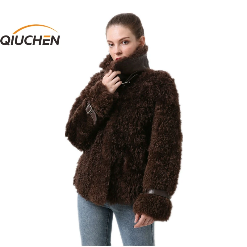 QIUCHEN PJ20088 Новое поступление женские зимние меховые пальто настоящая овечья