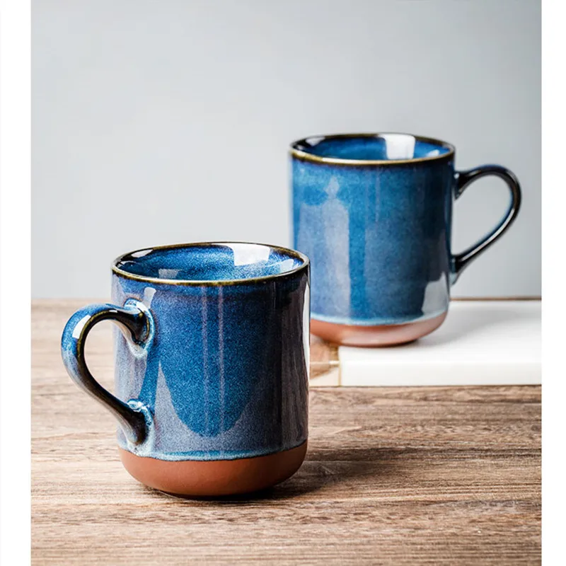 Tanie Retro niebieski ceramiczny kubek do kawy 600ml do kawy o dużej pojemności kubek prosty zagęścić kreatywny kubek gorącej wody mleka śniadanie kubek dla dzieci
