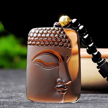 

Natural Obsidian Ice species Men Necklace Half-Faced Buddha Sakyamuni good luckjade pendant