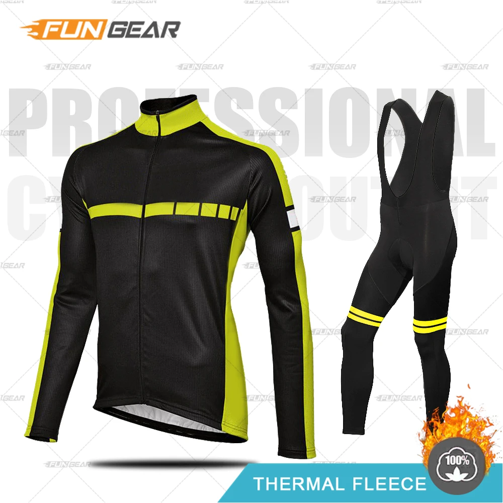 Зимняя одежда для велоспорта, теплая одежда, Ropa Ciclismo Invierno, комплект из джерси с длинными рукавами для верховой езды, теплая флисовая форма, комплект со штанами - Цвет: BIB SET