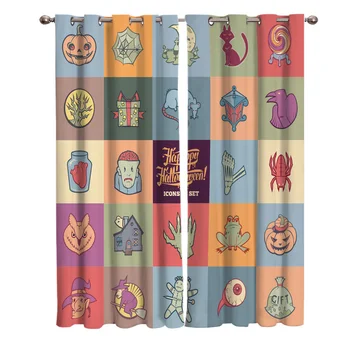 

Halloween Cartoon Icon Window Curtains Living Room Fabric Drapes Curtain Home Draperies Curtains for Kitchen