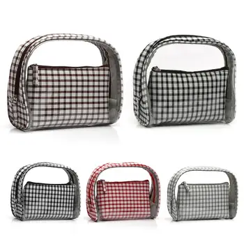 

2Pcs Travel Transparent Plaid Makeup Bag Zipper Cosmetic Storage Pouch Organizer Perfect for organizing your toiletries clean.