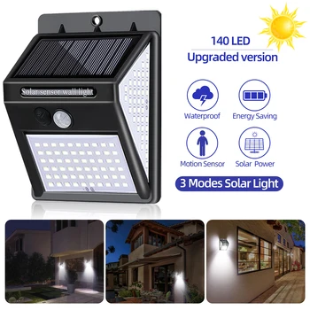 

140 LEDs Solar Light Outdoor PIR Motion Sensor Waterproof Sunlight 3 Modes Street Wall Light for Garden Decoration Solar Lamp