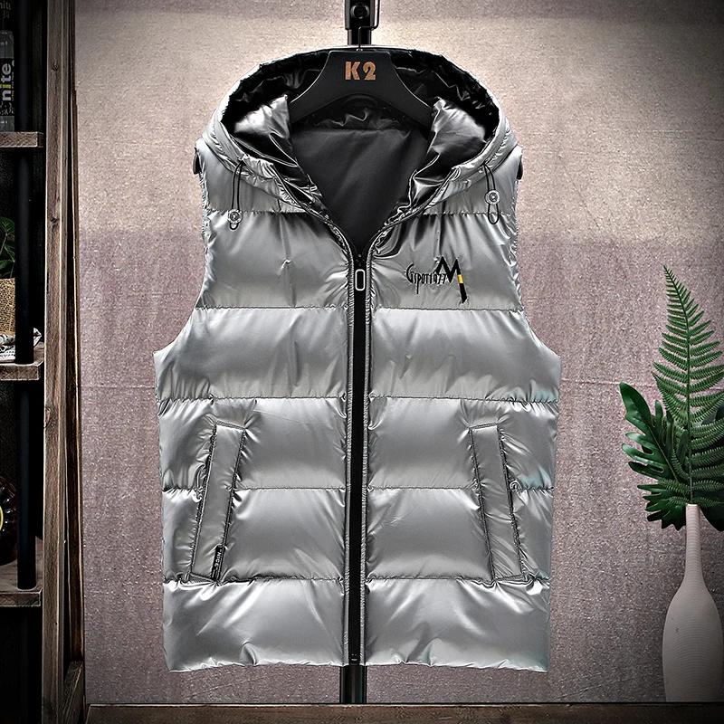 Winter new vest coat thickened tide brand all-match top hooded bright down cotton lovers vest men fashion casual jackets